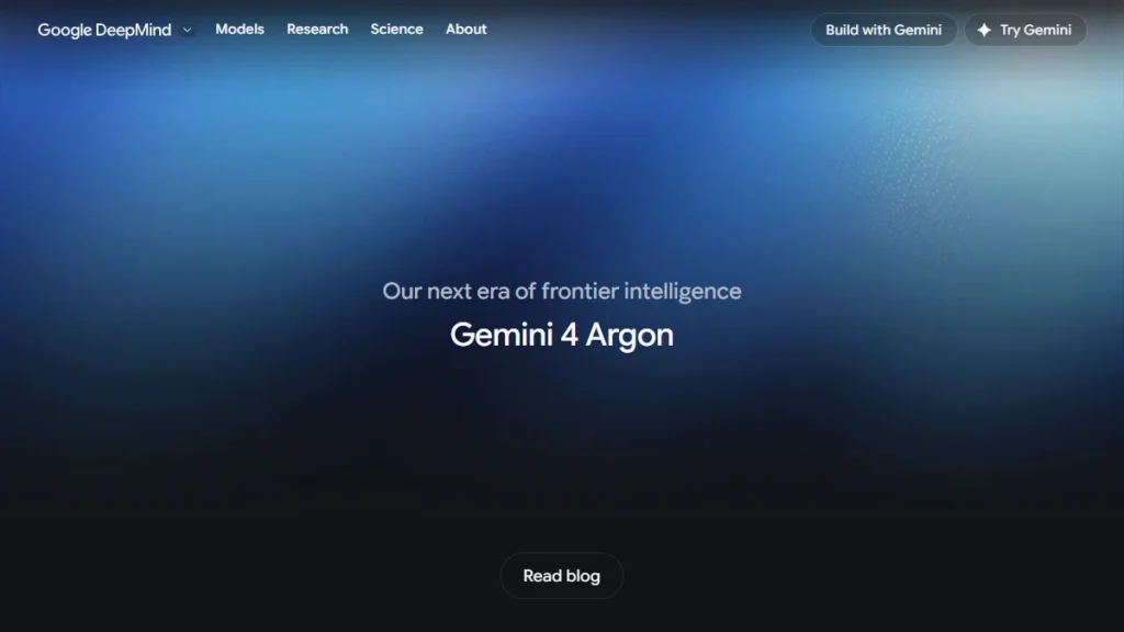 Google DeepMind 공식 페이지에 표시된 Gemini 4 Argon 모델 제목