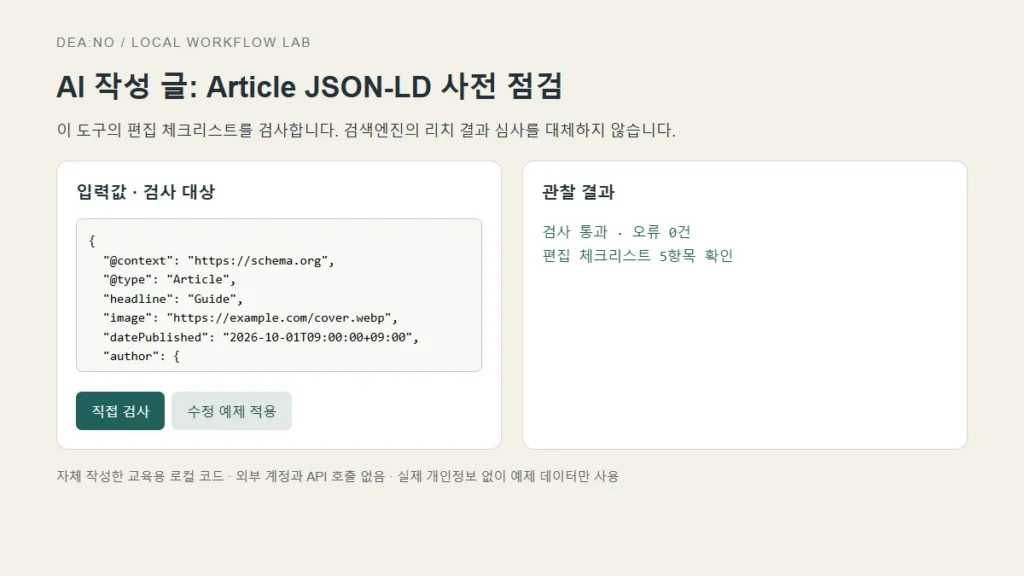 AI 작성 글 Article JSON-LD 점검: 날짜·이미지·작성자 확인의 직접 검사 결과