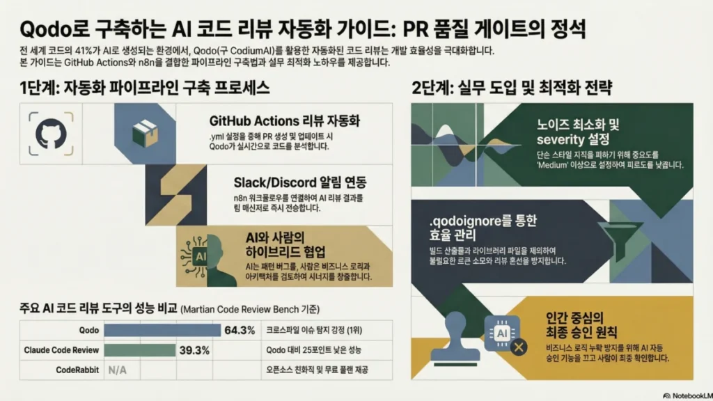 AI 코드 리뷰 자동화 실전 가이드 — Qodo로 PR 품질 게이트 구축하기 - 인포그래픽